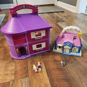 Vtg 2 Blue Box Miniature Doll House Light Up Mansion/Mini Tiny Dreams w/ 4 Dolls